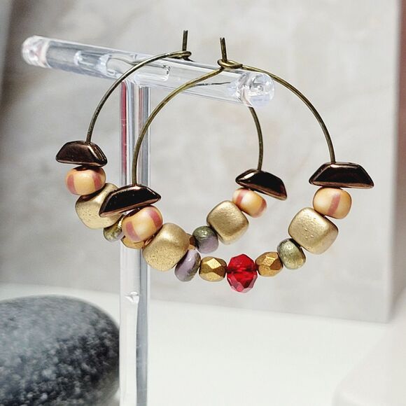 Handmade Jewelry - Artisan earrings  672# NEW bohemian Chunky hoop earrings multicolor beads Antiq